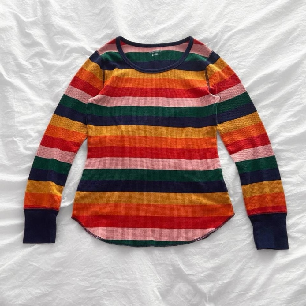 Old Navy Waffle Knit Colorful Rainbow Striped Long Sleeve Top Small